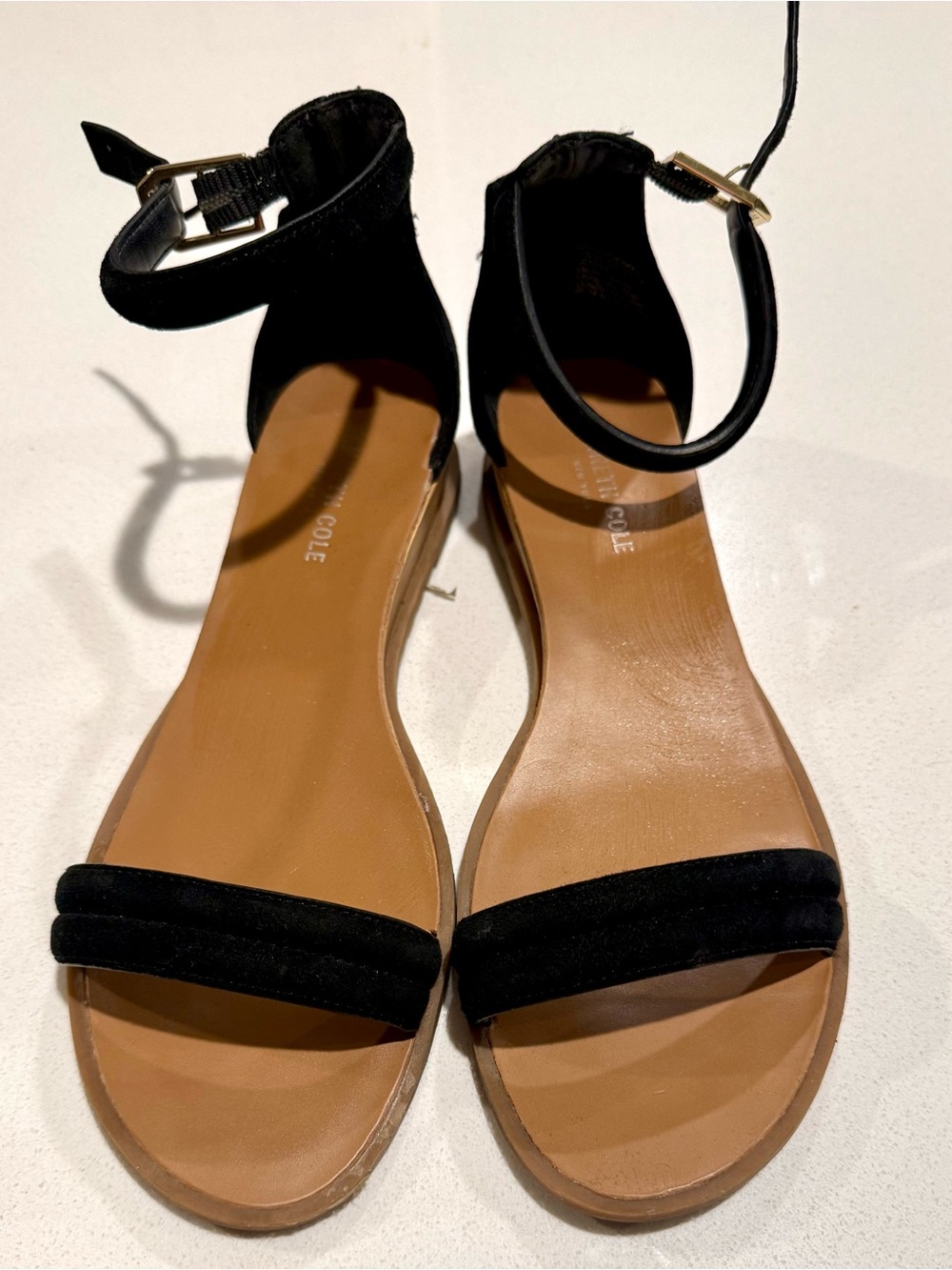 Kenneth Cole Black Suede Ankle-Strap Flat Sandals